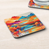 Levendig Mountain Sunset schilderij Bier Onderzetter (Linkerzijde)
