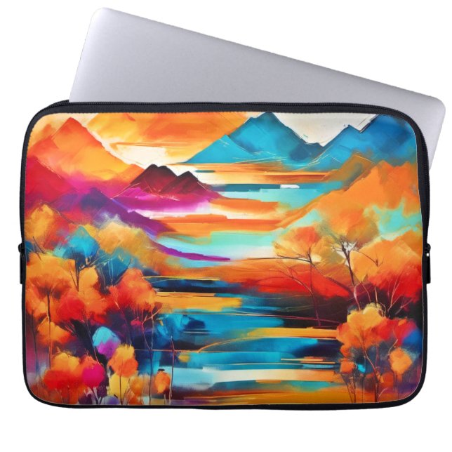 Levendig Mountain Sunset schilderij Laptop Sleeve (Voorkant)