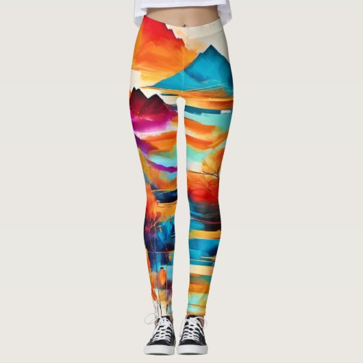 Levendig Mountain Sunset schilderij Leggings (Voorkant)