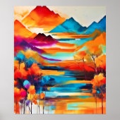 Levendig Mountain Sunset schilderij Poster (Voorkant)