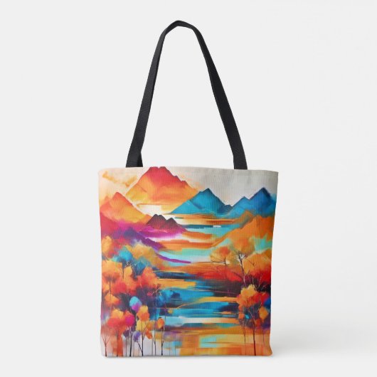 Levendig Mountain Sunset schilderij Tote Bag (Achterkant)