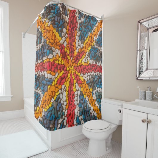 Levendig mozaïek Union Jack Douchegordijn (In situ)