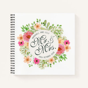 Levendig Mr. en Mrs. Floral Wedding Guestbook Notitieboek