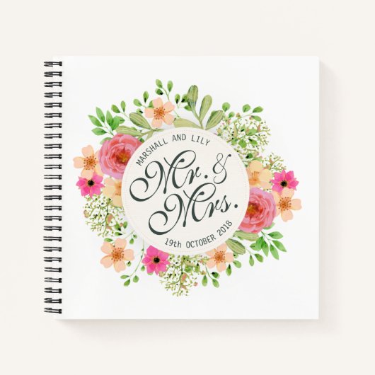 Levendig Mr. en Mrs. Floral Wedding Guestbook Notitieboek (Voorkant)