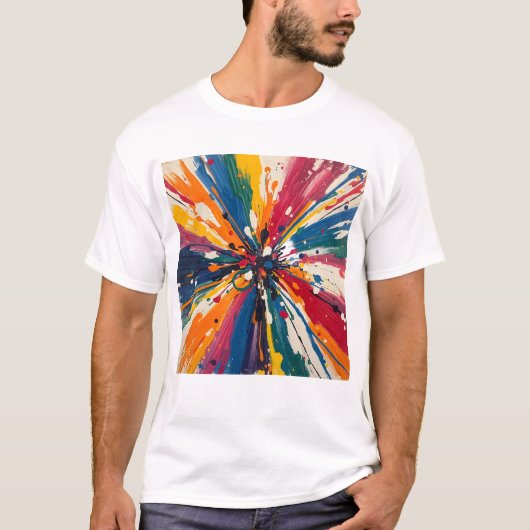 Levendig Multi-Kleur Verf Spatten Burst Grafische T-shirt (Voorkant)