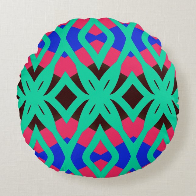 Levendig multicolor geometrisch weefselpatroon ont rond kussen (Voorkant)