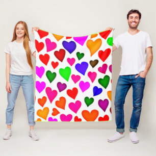 Levendig multicolor hartpatroon fleece deken