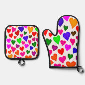 Levendig multicolor hartpatroon ovenwant & pannenlap set (Voorkant)