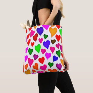 Levendig multicolor hartpatroon tote bag