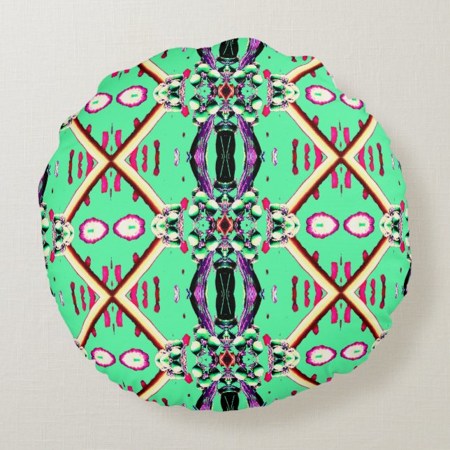 Levendig multicolor klassieke stof patroon ontwerp rond kussen (Achterkant)