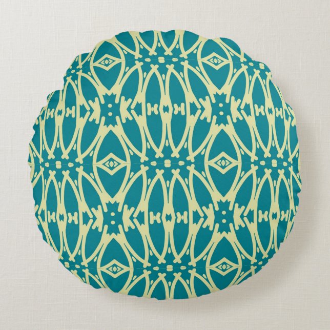 Levendig multicolor klassieke stof patroon ontwerp rond kussen (Voorkant)