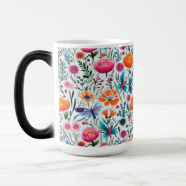 Levendig naadloos bloemontwerp met verse bloemen magische mok