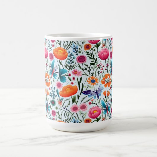 Levendig naadloos bloemontwerp met verse bloemen magische mok (Midden)