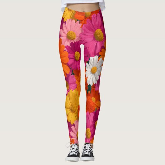 Levendig Naadloos Daisy Bloemenpatroon Leggings (Voorkant)