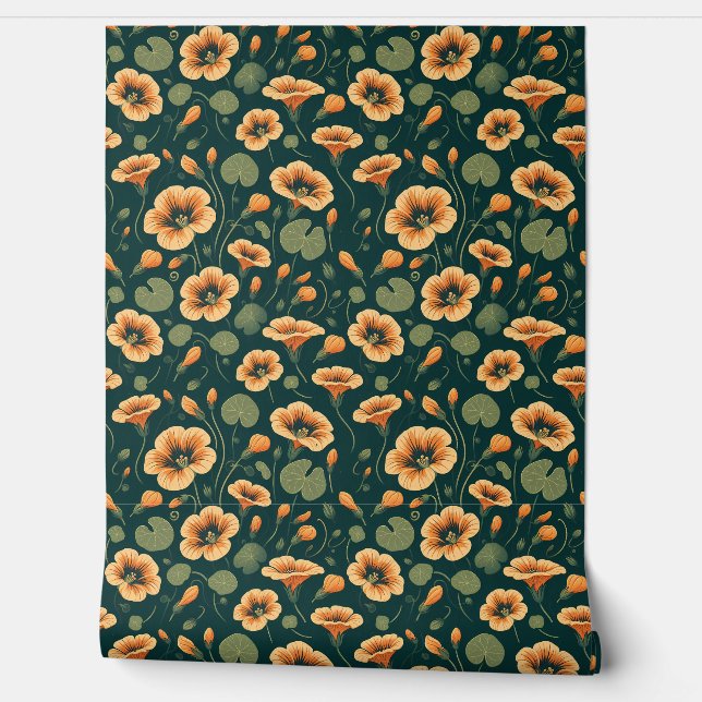 Levendig Nasturtium Bloemenpatroon Behang (Afrollen)