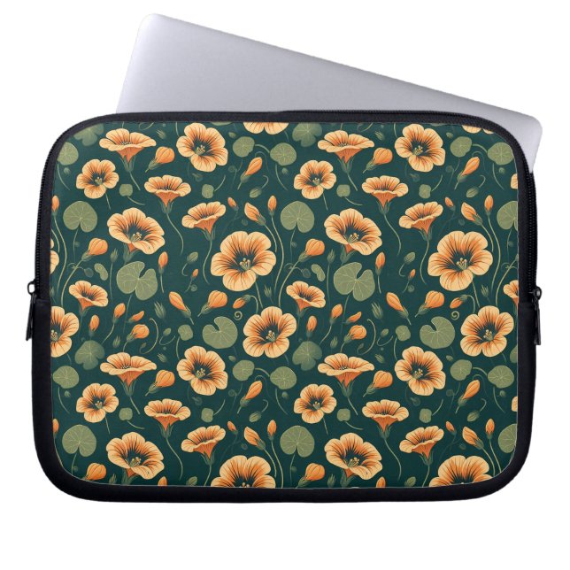 Levendig Nasturtium Bloemenpatroon Laptop Sleeve (Voorkant)