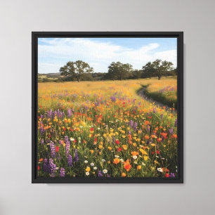 Levendig Natuur Landschap Kunst Bloemenveld Canvas Afdruk