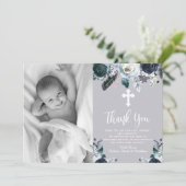 Levendig Navy Blue Floral Baptisme Dank je kaarten (Staand voorkant)