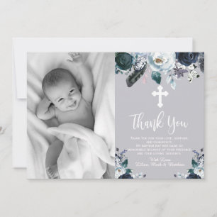Levendig Navy Blue Floral Baptisme Dank je kaarten