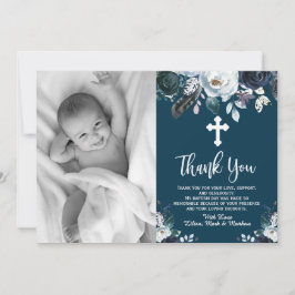 Levendig Navy Blue Floral Baptisme Dank je kaarten
