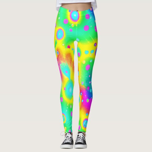 Levendig neon blaze patroon leggings (Voorkant)