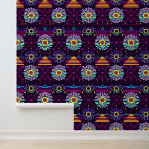 Levendig Neon Floral geometrisch patroon Behang