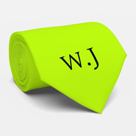 Levendig neon fluorescerend groen zwart monogram stropdas (Opgerold)