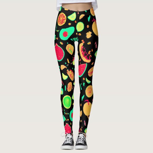 Levendig neon fruit patroon leggings (Voorkant)
