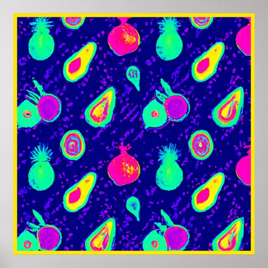 Levendig neon fruit patroon ontwerp poster (Voorkant)