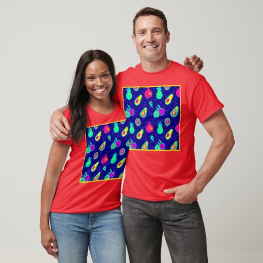 Levendig neon fruit patroon ontwerp t-shirt (Unisex)