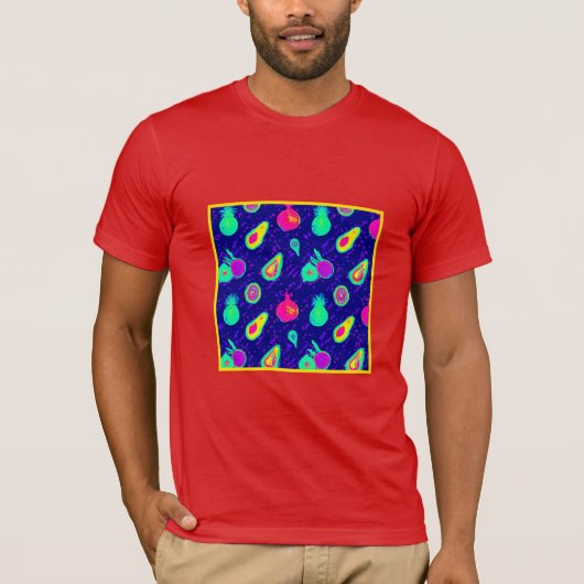 Levendig neon fruit patroon ontwerp t-shirt (Voorkant)