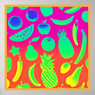 Levendig neon fruit patroon poster