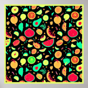 Levendig neon fruit patroon poster