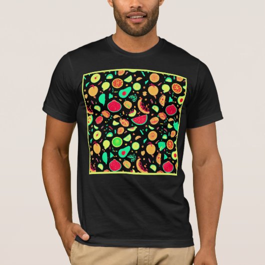 Levendig neon fruit patroon t-shirt (Voorkant)