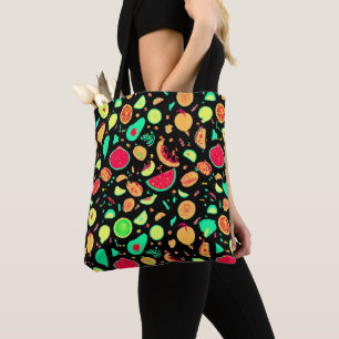 Levendig neon fruit patroon tote bag