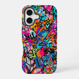 Levendig neon graffiti patroon iPhone 16 hoesje