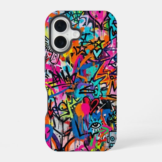 Levendig neon graffiti patroon iPhone 16 hoesje (Achterkant)