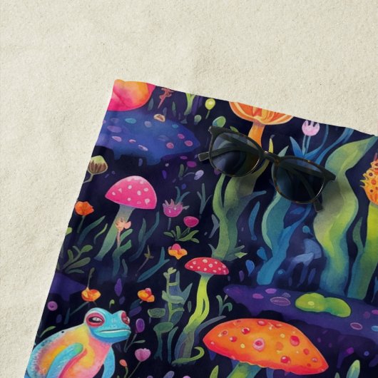 Levendig neon kikkers patroon strandlaken (In situ)