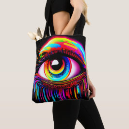 Levendig Neon Oog met Smeltende Kleuren Tote Bag