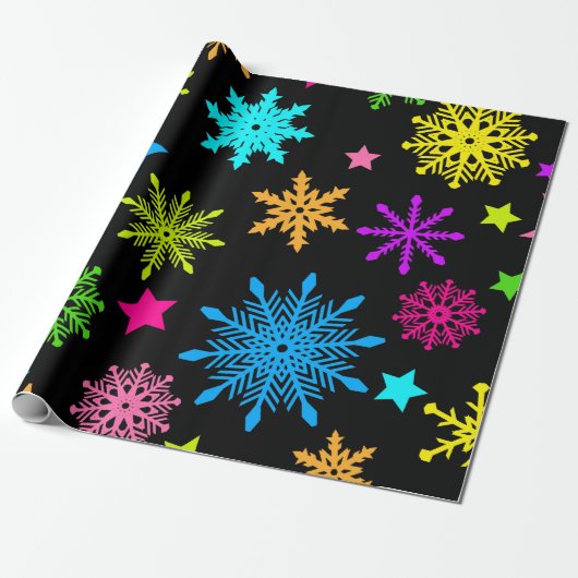 Levendig Neon Snowflake Patroon Cadeaupapier (Uitgerold)