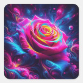 Levendig neonvirus Roos Vierkante Sticker (Voorkant)