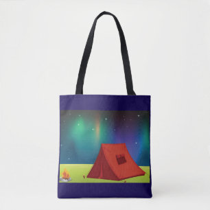 Levendig Noordelijke Licht Camping Tent Nacht Tote Bag