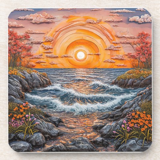 Levendig Oceaan Zonsondergang Landschap Bier Onderzetter (Voorkant)