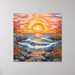 Levendig Oceaan Zonsondergang Landschap Canvas Afdruk