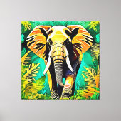 Levendig Oerwoud Elephant Scene Design Canvas Afdruk (Voorkant)