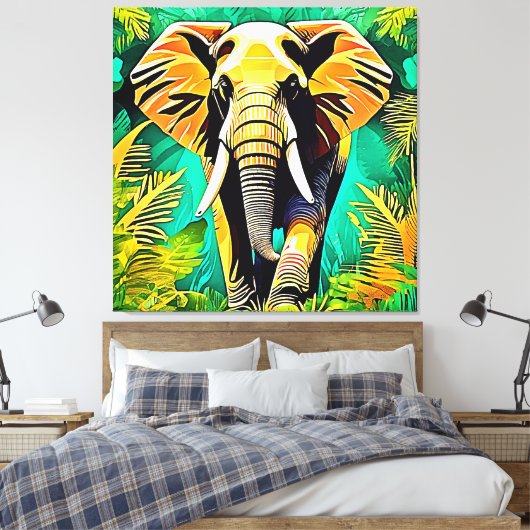 Levendig Oerwoud Elephant Scene Design Canvas Afdruk (Insitu (Slaapkamer))