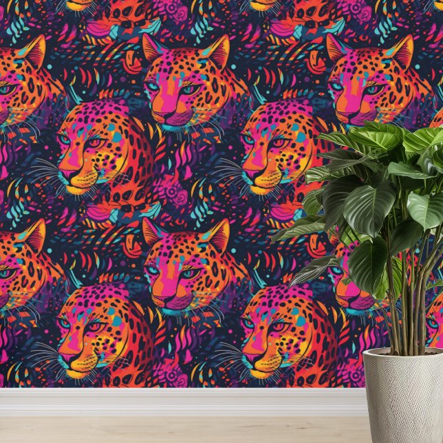 Levendig Oerwoud Luipaard Pattern Behang (Bold wallpaper to add pizazz to a child's playroom, teen or kid's bedroom, dorm room, or art room!)