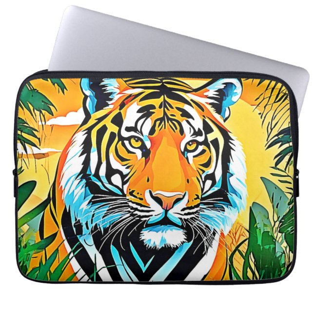 Levendig Oerwoud Tiger Art Design Laptop Sleeve (Voorkant)