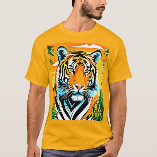 Levendig Oerwoud Tiger Art Design T-shirt (Voorkant)