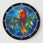 Levendig Oerwouden juweel" - Glazen in lood papega Grote Klok (Voorkant)